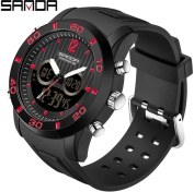 Resim Hanyang Kırmızı Sanda 2022 Moda Erkek Saatler Top Marka Lüks Erkek Kuvars Izle 50 M Su Geçirmez Spor Dijital Kol Saati Relogio Masculino (Yurt Dışından) 