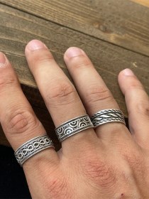 Resim Ayarlanabilir Ölçü 925 Ayar Gümüş Kaplama Klasik Desen İşçilikli 3lü Tasarım Yüzük Pembe - Mor 