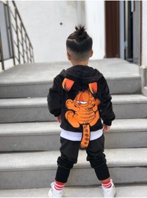 Resim Genel Markalar Garfield Siyah Kadife Alt Üst Eşofman Takım-unisex 
