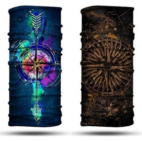 Resim Dair Pusula Desenli 2'li Set Boyunluk Bandana Outdoor Balaklava Yüz Maskesi Kafa Bandı 