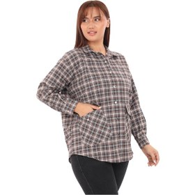 Resim Ekose Cepli Büyük Beden Gömlek - Kahverengi 