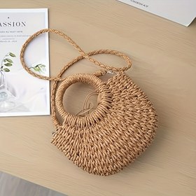 Resim Katı Renkli El Dokuma Darı Sapı Omuz Çantası Kadın Yaz Plaj Çantası Polyester Astarlı, Büzgülü Kapatma ve Çıkarılabilir Haberleşme Askısı - Süper Kahraman Teması 