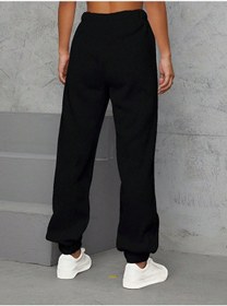 Resim Butterfly Print Slant Pocket 4 Mevsim Eşofman Siyah 