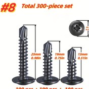 Resim 100/300'li Paket Siyah Kendinden Delme TEK Vidalama Seti - Matkap Gerekmez! 410 Paslanmaz Çelik 8.8 Sınıfı Phillips Başlı Bağlantı Elemanları için DIY, Mobilya ve Alet Tamiri (13/19/25mm) - Metal/Ahşap/Plastik, Pas Dirençli 