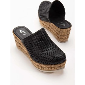 Resim Analin Shoes Kadın Deri Önü Kapalı Dolgu Topuk Terlik 7081 Terlik Sıyah 36 