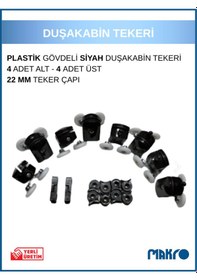 Resim Duşakabin Tekerleği 8'li Cam Kabin Tekeri Rulman Siyah Plastik Gövdeli Bilyalı Çift Tekerlekli Siyah 