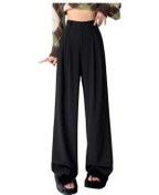 Resim Kadın Uzun Pantolon Düğme Fermuar Uçlu Yüksek Bel Ofis Kadın Pantolon Cepli Düz Renk Siyah 