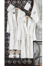 Resim Güvenal Rüya 10 Parça Nakışlı Bornoz Seti | Bornoz Takımı Krem 