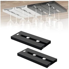 Resim Ic 2'li Plastik Şarap Kadehi Tutucu, Siyah Dolaplı Asılı Şarap Kadehi Tutucu 