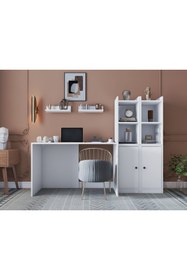 Resim nettrends.net the new trend of shopping Modüler oyuncu masası kitaplıklı kapaklı dolaplı raflı depolama seti beyaz-NRG-OYNM-1002 