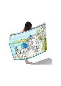 Resim Santorini Dreams Mavi Desen İç Göstermeyen Saten Pareo Çok Renkli 