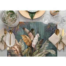 Resim Adawall Tropikal Yaprak Detaylı Kumaş Amerikan Servis 4'lü Set Çok Renkli 