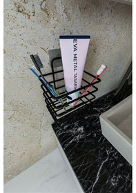 Resim Eva Metal Tasarim Yapışkanlı Metal Diş Fırçalık Siyah 