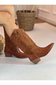 Resim SHOEMARK Maisy Taba Nakış Detaylı Süet Western Çizme 
