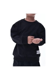 Resim Erkek Çocuk Siyah Sweatshirt %100 Pamuk 12 Ay 5 Yaş Rahat Kalıp Basic Günlük Üst Siyah 