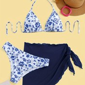Resim 1 adet Kadın Modası Seksi Fileli Etek Bikini Seti, Halter Yaka, Yüksek Esneklikli Polyester %82 Elastan %18, Kolsuz, Bağcıklı Detay, Rahat Örme Kumaş Mayo 