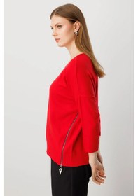 Resim On Fashion Kadın Yanları Fermuarlı Kırmızı Bol Kazak 65389 Kırmızı 