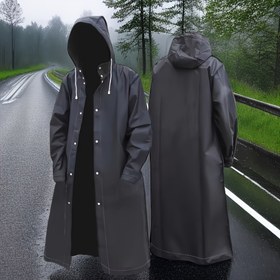 Resim Kapüşonlu Dayanıklı Yüksek Kalite Uzun Yağmurluk, İpli Kap ve Elastik Manşetli - Bisiklet Sürmek, Yürüyüş, Balık Tutmak İçin Uygun Hafif EVA Malzeme - Siyah 