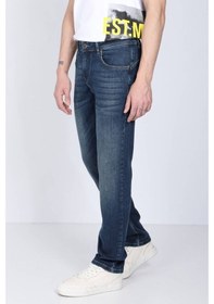 Resim Erkek Koyu Mavi Düz Paça Jean Pantolon 