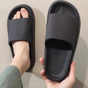 Resim Erkekler için Kayma Önleyici EVA Terlikler - Hafif Nefes Alabilir İç/Dış Mekan Plaj Sandaletleri, Ergonomik Tasarım, Düz Siyah Çizgili Rahatlık İlkbahar Yaz için, Plaj Ayakkabıları 