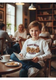 Resim Zekids Erkek Çocuk Peluş Ayıcık İşlemeli Sweatshirt-16393 Ekru 