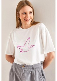Resim Shade Kadın Kuş İşlemeli Basic Tshirt 40881021 - Fuşya 