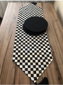 Resim Yağlı Boya Dama Desenli Runner & Supla Çok Renkli 