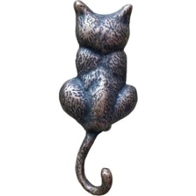 Resim Die Grup Antika Tarz Dekoratif Pirinç Kedi Sırt Kapı Tokmağı, Taktak - 160X65MM, Oksit 
