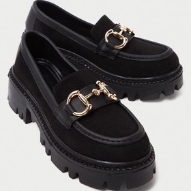 Resim Mubiano MB1170-S Kalın Taban Lüx Süet Tokalı Siyah Kadın Kolej Loafer 