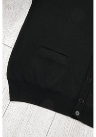 Resim Woolen World Ön Cepli V Yaka Battal Büyük Boy Düğmeli Yünlü Triko Hırka Siyah 