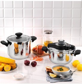 Resim Schafer Pratikmatik 4 Parça Düdüklü Tencere Seti 4+6,5 L-siyah/gri Gri 