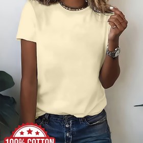 Resim Kadınlar İçin 180gsm %100 Pamuklu Ağır Gramajlı Tişört - Yumuşak Günlük Crewneck Üst, Minimalist Casual ve Resmi Kıyafetler için Nefes Alabilen Yazlık Gömlek, Tatil Giyimi, Klasik Tasarım, Rahat Malzeme, Moda Tutkunları 