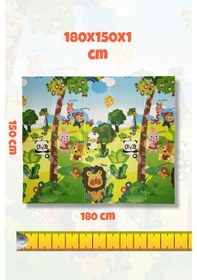 Resim Katlanabilir Çift Taraflı Eğitici Çocuk Oyun Matı, Halısı 180x150x1 Taşıma Çantalı - Aslan Kral 