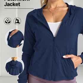 Resim Kadınlar için Tam Fermuarlı Kapüşonlu Spor Ceketi - Gevşek Kesim Jimnastik Yoga Mont, Fermerli Cepli Tüm Sezon Antrenman Dış Giyimi - Uzun Boylamalı Fermuar ve Kolay Bakım Kumaşı ile Egzersiz, Eğitim, Casual & Resmi Etkinlikler İçin Ideal: Derin Mavi/Lacivert/Siyah/Gri/Beyaz Renklerde Atletik Üst Giysiler, Gym Outfits for Women, Pocketlı Yoga Jacket, Workout Jaketi, Sportif Elbise 