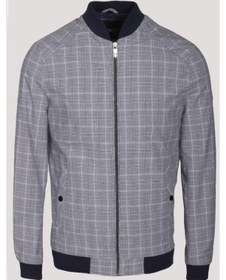 Resim Erkek Taş Bomber Ceket Keten Karışım Slim Fit Ekose Kare Desenli Ribana Ince Astar Ceket Ncs Jeans 4984-Taş 