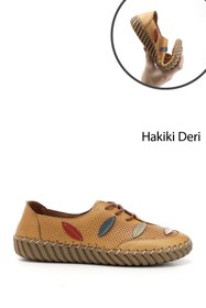 Resim Gönderi(r) Kadın Hardal Bağcıklı Hakiki Deri Comfort Ayakkabı 