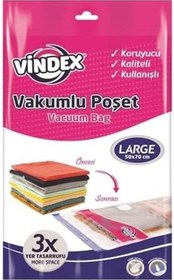 Resim Vindex Vakumlu Giyisi Yastık Yorgan Saklama Torbası Poşeti Hurç - Large - 50x70 Cm. - 5 Paket 