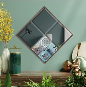 Resim Resmo 42x42cm Doğal Ağaç Çerçeve Antik Limra Taşlı Bizoteli Salon Dresuar Konsol Ofis Butik Ayna 