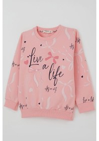Resim Breeze Kız Çocuk Sweatshirt Fiyonk & Kalp Baskılı 3-8 Yaş, Pembe Pembe 