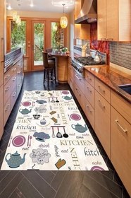 Resim Pelangi Çaydanlık Fincan Desenli Dijital Baskılı Kaymaz Taban Yıkanabilir Leke Tutmaz Mutfak Halısı, Bej 60 x 200, 42541022602002526 