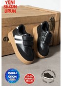 Resim Albishoes Unisex Erkek - Kız - Çocuk Bebek Işıklı Cırtlı Okul Ayakkabısı Sneaker Çocuk Spor Ayakkabı Siyah - Beyaz 