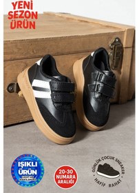 Resim Albishoes Unisex Erkek - Kız - Çocuk Bebek Işıklı Cırtlı Okul Ayakkabısı Sneaker Çocuk Spor Ayakkabı Siyah - Beyaz 