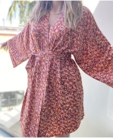 Resim KYLEEN Krizantem Model Turuncu Çiçekli Kimono 