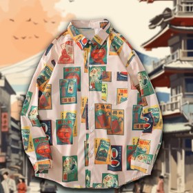 Resim Vintage Stil Japon Cardpostal Uzun Kollu Gömlek - Bej / M 