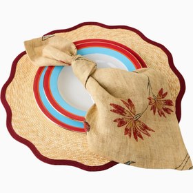 Resim Diomma Floral Desenli, İtalyan Tasarımı Keten Peçete Seti - Bej / 45 x 45 cm 