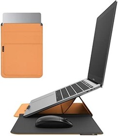 Resim NOVOO RT13 4'ü 1 arada dizüstü bilgisayar gövdesi, su geçirmez deri gövde, dizüstü bilgisayar standı, kart bölmesi, fare altlığı, MacBook Air/Pro 13 inç (33 cm) ile uyumlu, turuncu 