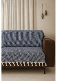 Resim Lunga Vita Başak Desen Dokuma %100 Pamuklu Çok Amaçlı Pike Koltuk Örtüsü 180x230 Indigo 