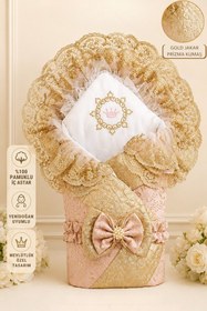 Resim Tomuycuk Lavanta Gold Bebek Kundağı Unisex Bebek Dış Kundak Battaniyesi Hastane Çıkışı Kundak Battaniye 