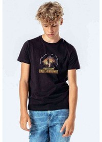Resim Pubg Cember Baskılı Unisex Çocuk Siyah T-Shirt 