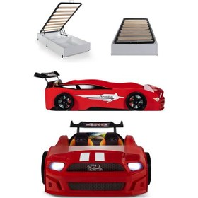 Resim Bazalı Kırmızı Arabalı Yatak Sport Mst Işıklı 90x190 Cm 